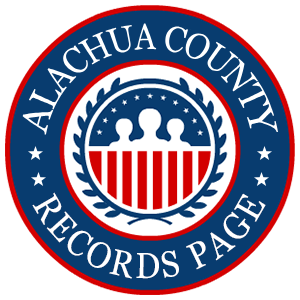 A round red, white, and blue logo with the words Alachua County Records Page for the state of Florida.